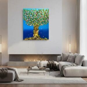 Tree painting called February (on the wall) by Keren de Vreede