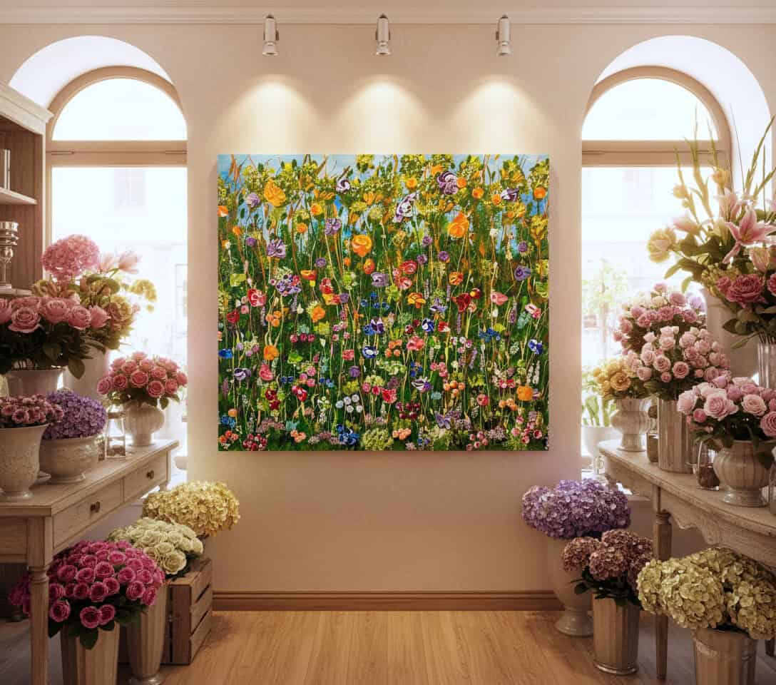 Fields painting called Breath of spring (on the wall) by Keren de Vreede