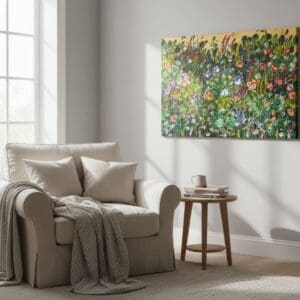 Fields painting called Erica (on the wall) by Keren de Vreede