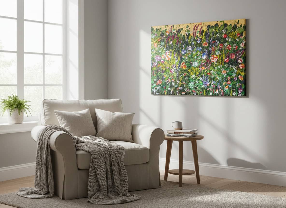 Fields painting called Erica (on the wall) by Keren de Vreede