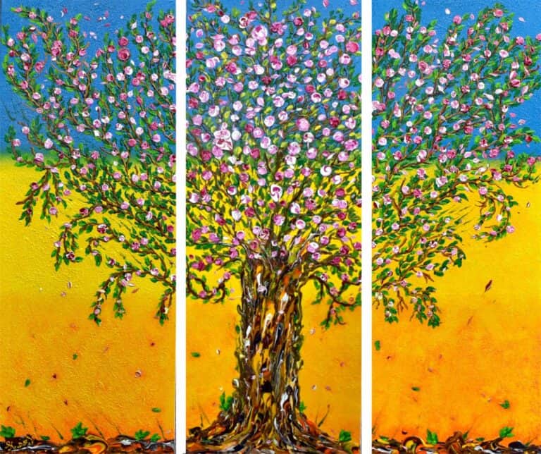 Panel tree painting called Magnolia by Keren de Vreede