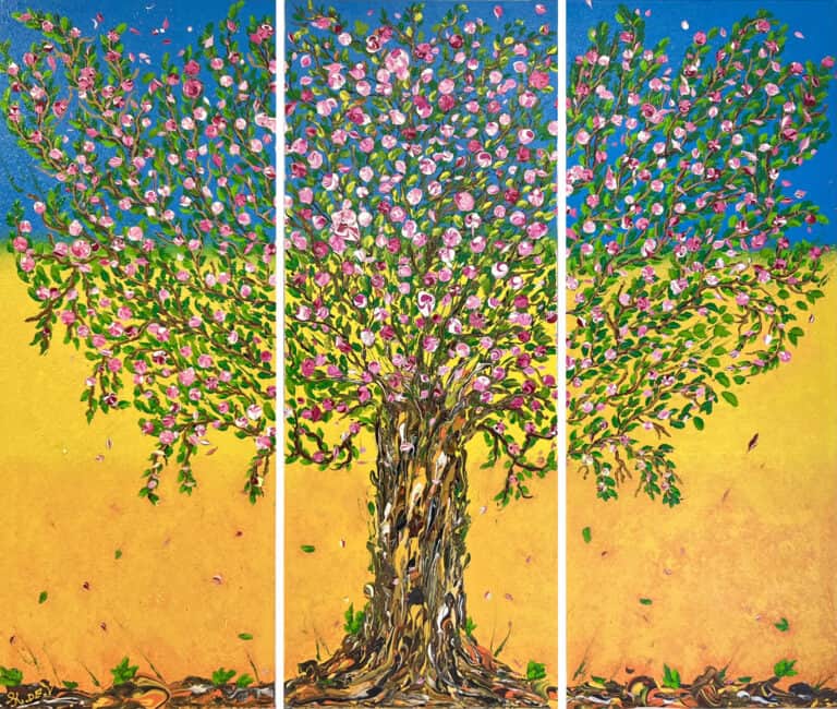 Panel tree painting called Magnolia by Keren de Vreede