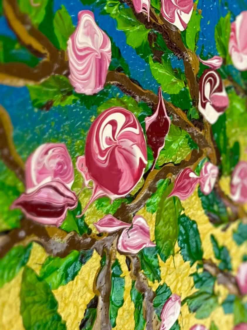 Panel tree painting called Magnolia (Zoomed in) by Keren de Vreede