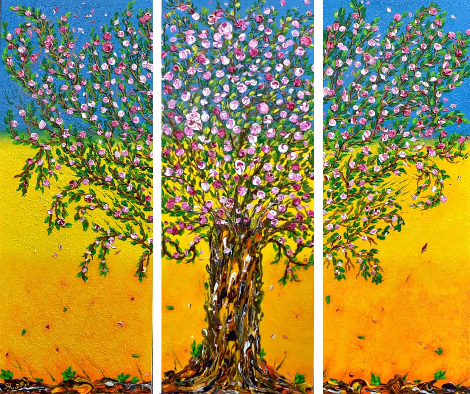 Panel tree painting called Magnolia by Keren de Vreede