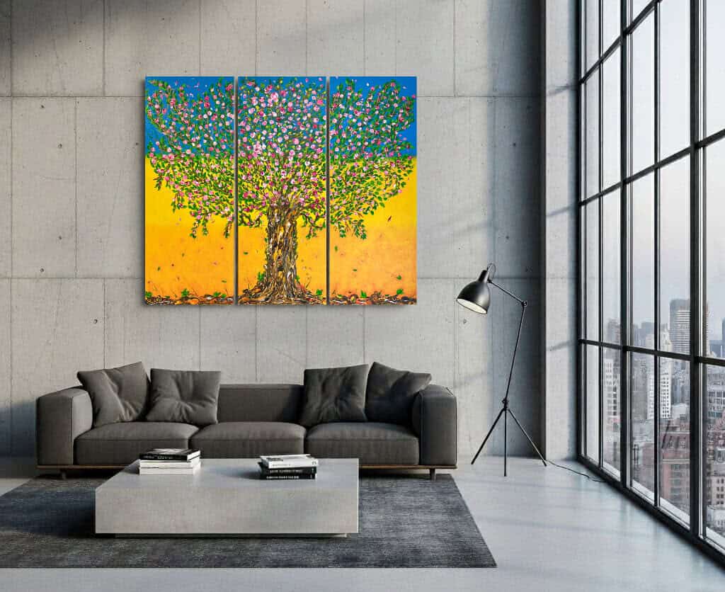 Tree painting called Magnolia (on the wall) by Keren de Vreede