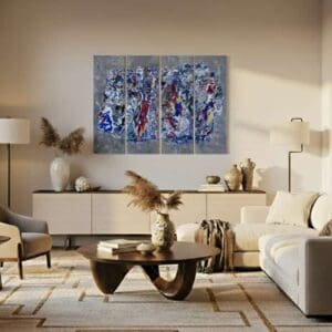 Abstract panel painting called Silver lady (on the wall) by Keren de Vreede