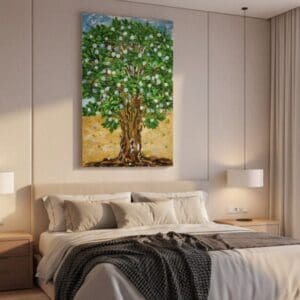 Tree painting called Violet (on the wall) by Keren de Vreede