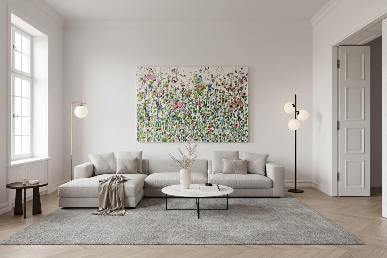 Fields painting called Wildflower symphony (on the wall) by Keren de Vreede